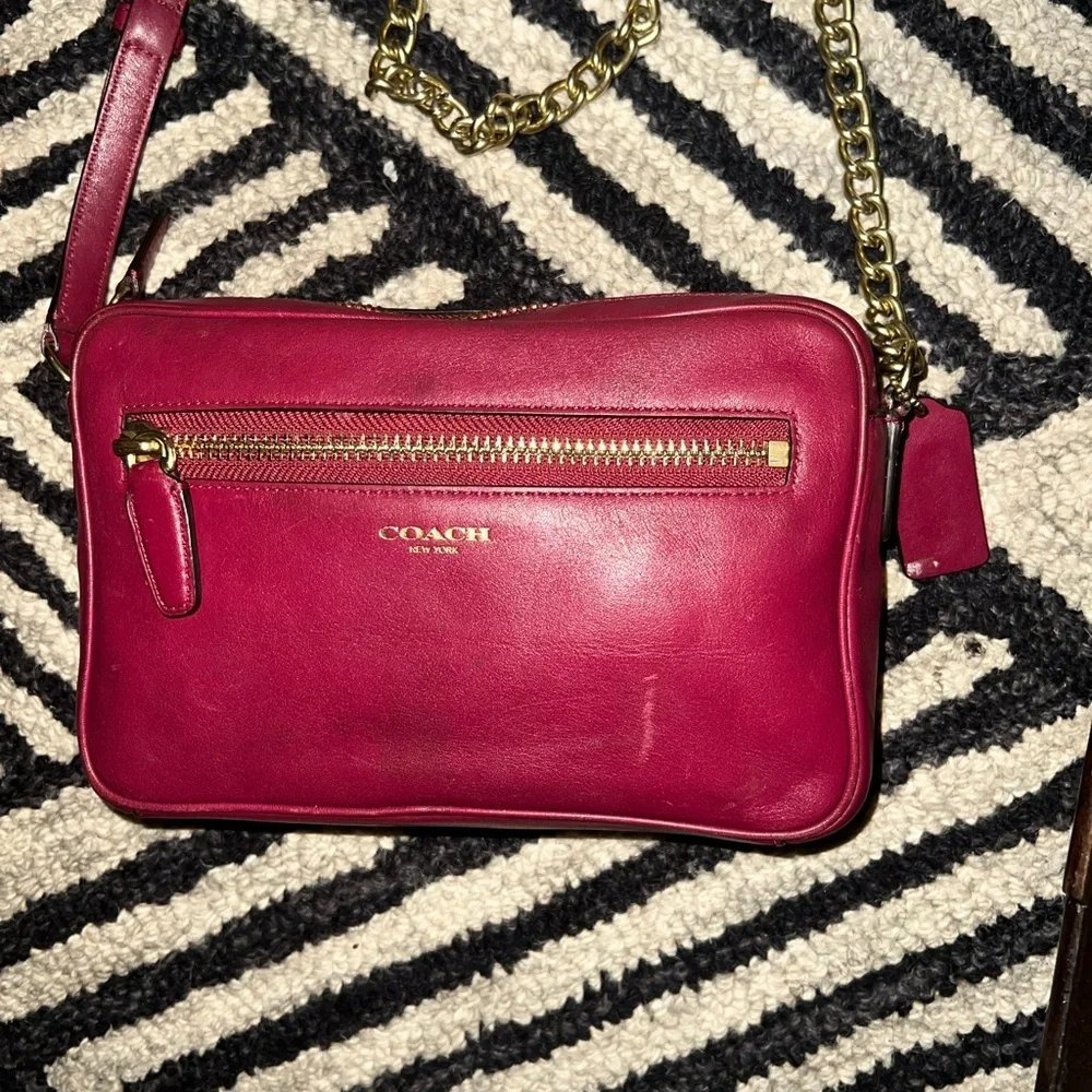 Coach Burgundy Leather Crossbody Bag with Gold Chain